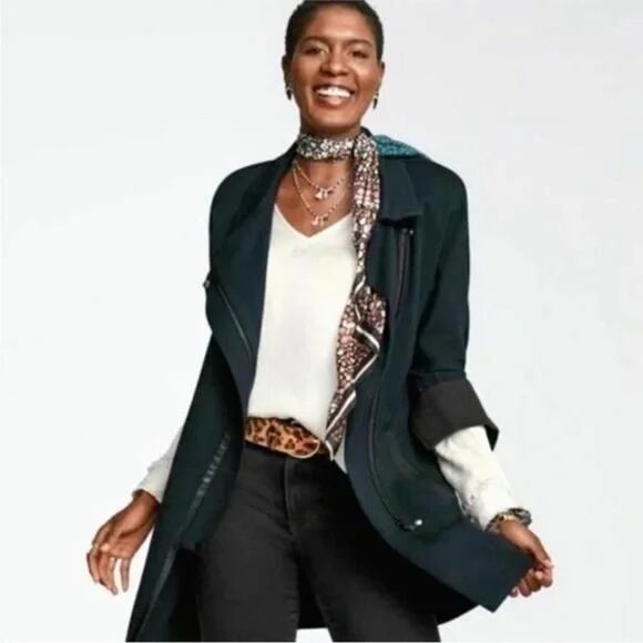 CAbi Forest Green Asymmetrical Renaissance Jacket Coat Size XS - Picture 9 of 11